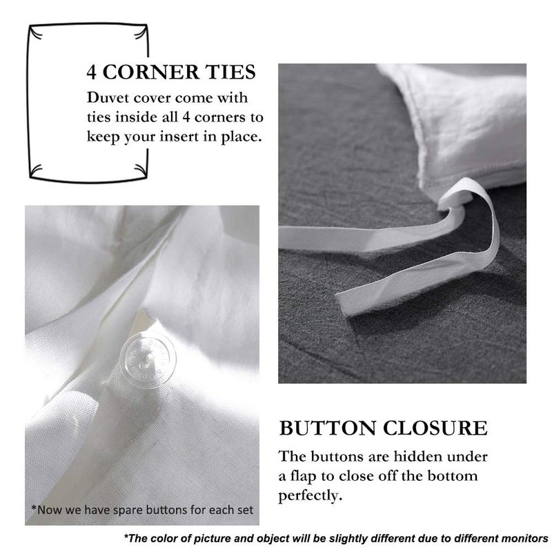 Simple&Opulence 100% Linen Duvet Cover Set with Embroidery Border Washed - 2 Pieces (1 Duvet Cover & 1 Pillow Sham) with Button Closure Soft Breathable Farmhouse - White, Twin Size - Image 3